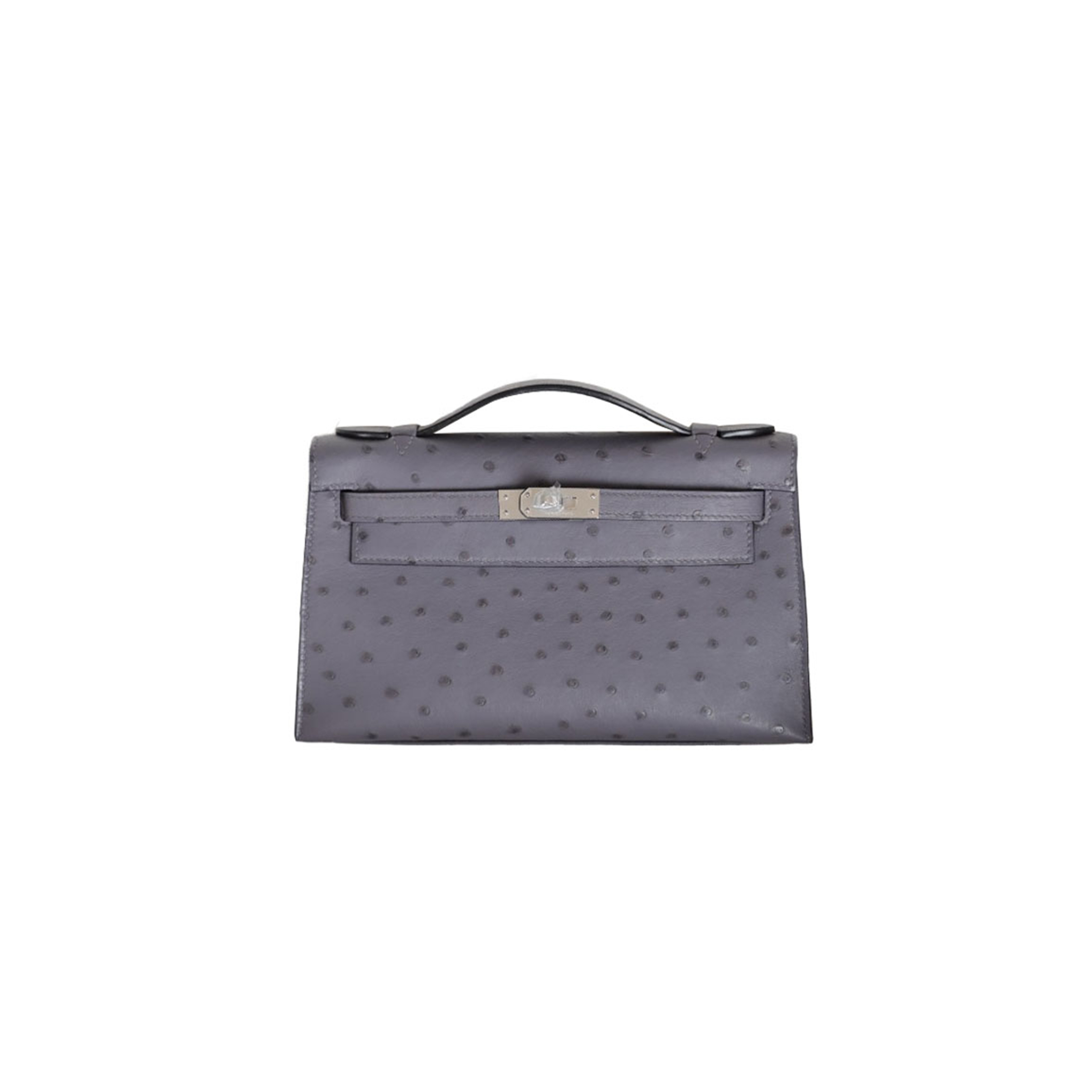 HERMÈS MASTER AGATEGRIS OSTRICH KELLY POCHETTE WITH PHW (22*14*7cm) 